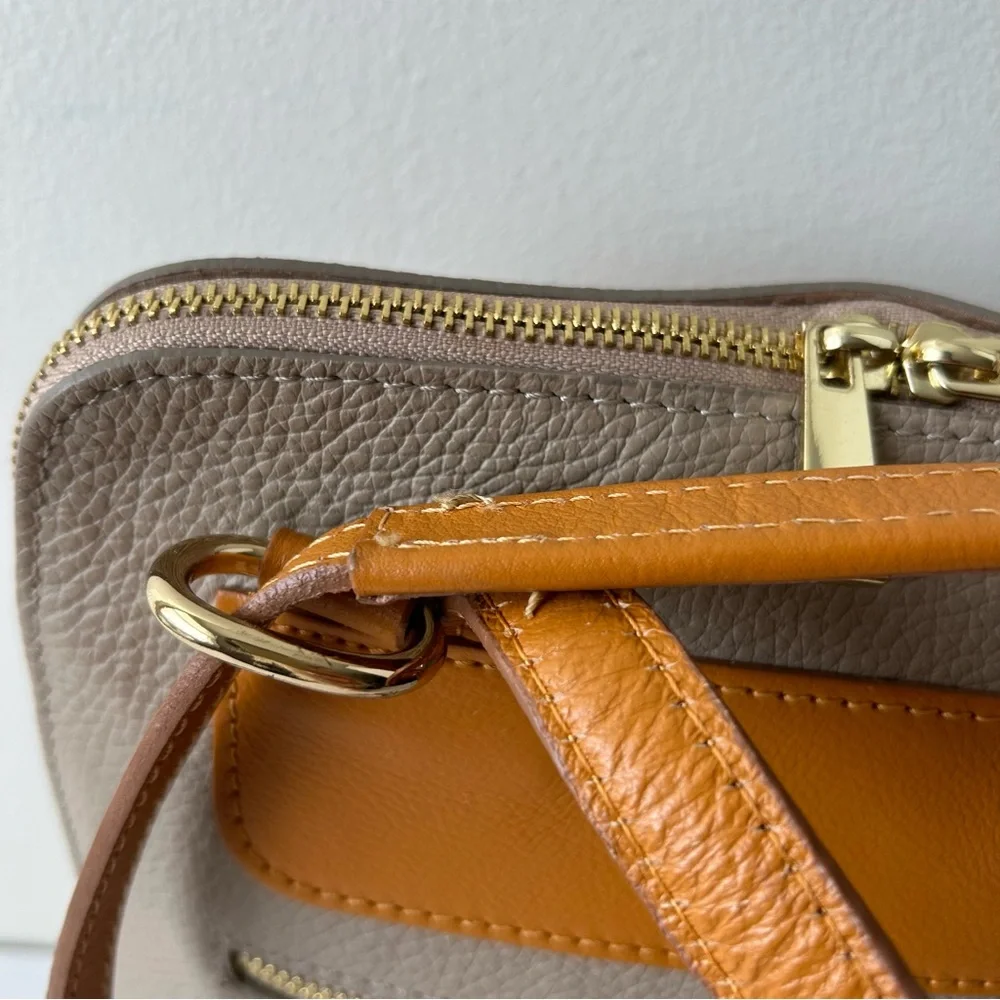 Divina Firenze Pebbled Leather Mini Backpack Purse Grey Camel Brown